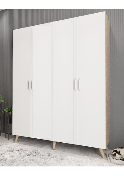 Duke 4 Kapaklı Ayakkabılık Meşe Beyaz 160 Cm M2