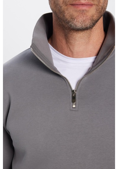 Tudors Unisex Relax Fit Rahat Kesim Pamuklu İçi Polarlı Yarım Fermuarlı Gri Dik Yaka Sweatshirt-31445 Gri Tudors Unisex Relax Fit Rahat Kesim Pamuklu İçi Polarlı Yarım Fermuarlı Gri Dik Yaka Sweatshirt-31445 Gri