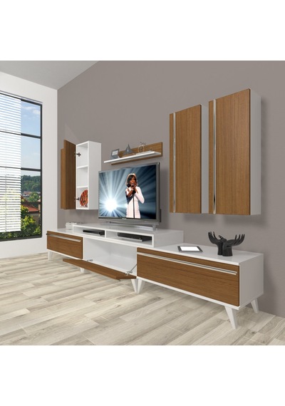 Decoraktiv Ekoflex 8d Mdf Retro Tv Ünitesi Tv Sehpası Beyaz - Ceviz