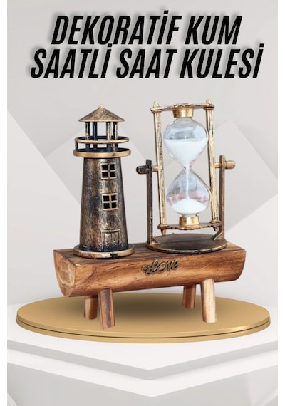 Deniz Feneri Kum Saati Ahşap Görünümlü Vintage Tarz Biblo 06684781