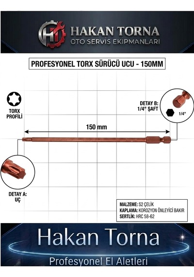 Rico T15 150 Mm Manyetik Torx Bits Uç Uzun Vidalama Tork Ucu 10 Adet