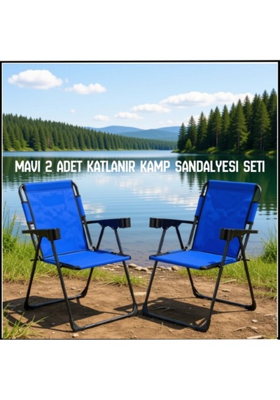 Uyguna-yakala Mavi 2 Adet Katlanır Kamp Sandalyesi Seti-tab.363 Çok Renkli