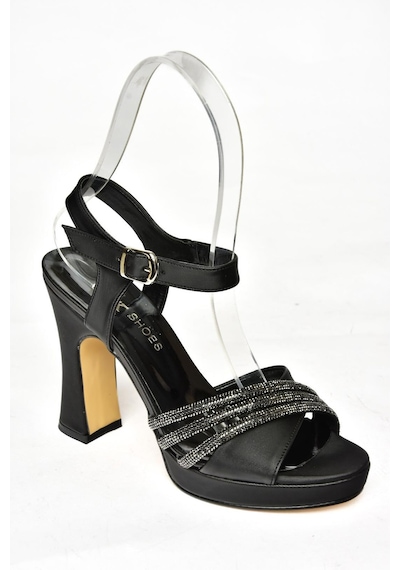 Fox Shoes S246575504 Siyah Kumaş Kalın Topuklu Kadın Abiye Ayakkabı Siyah