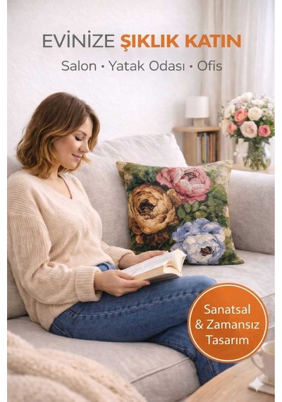 Goblen Üç Çiçek Desen Kırlent Kılıf Renkli