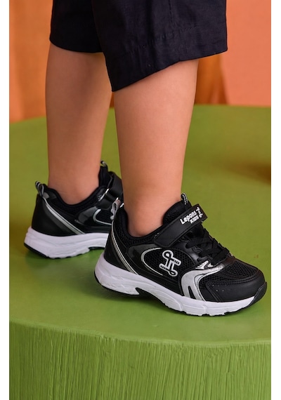 Nstil Günlük Unisex Çocuk Spor Ayakkabı Cırtlı Lastik Bağcık Desenli Rahat Hafif Taban Sneaker 180 Siyah