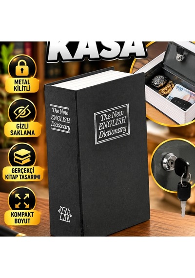 İngilizce Sözlük Tasarımlı Metal Kilitli Kitap Kasa 18,5 X 11,5 X 5,6 Cm