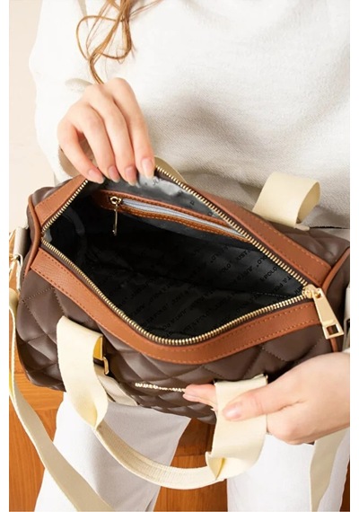 Just Polo Kadın Büyük Boy Şık Ve Lüks El & Omuz Çantası Kahverengi - Krem