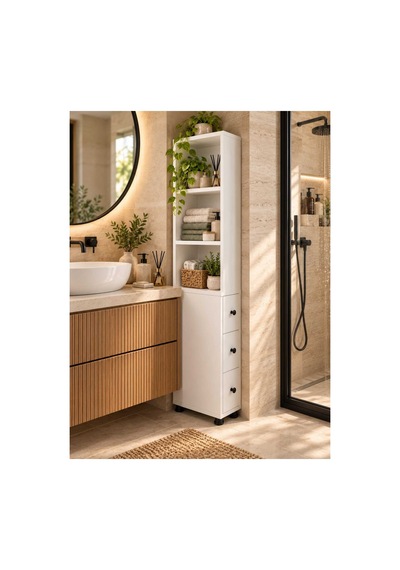 Dar Alan Dolabı 3 Çekmeceli Raflı Kitaplık Çok Amaçlı Banyo Mutfak Düzenleyici150x47x20 Cm Beyaz - 932242619 Beyaz Dar Alan Dolabı 3 Çekmeceli Raflı Kitaplık Çok Amaçlı Banyo Mutfak Düzenleyici150x47x20 Cm Beyaz - 932242619 Beyaz