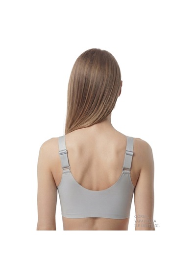 Cottonill Seamless Bra - Larevia Gri Lazer Kesim Önden Düğmeli Tül Detaylı Kadın Sütyen