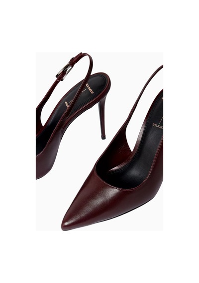 Castle Black Black Suede Studio Branca 100 Bordo Deri El Yapımı, Slingback Topuklu Ayakkabı 38