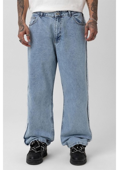 Vamos Yan Dikiş Detaylı Baggy Jean Açık Mavi Melanj