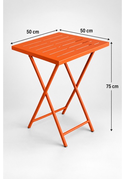 Katlanır Metal Balkon Bahçe Bistro Masa 50x50 Cm Kare Masa 75 Cm Turuncu 1644