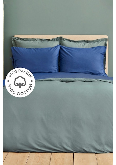 Karaca Home Basic Lacivert Petrol %100 Pamuk Çift Taraflı Çift Kişilik Nevresim Takımı Lacivert