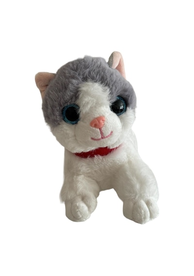 Sesli Yatan Miyavlayan 25 Cm Peluş Kedi Oyuncak - Gri Gri