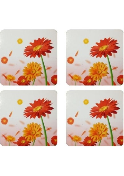 Ahşap Bardak Altlığı 4 Adet Çiçek Desen3 9x9cm Çok Renkli