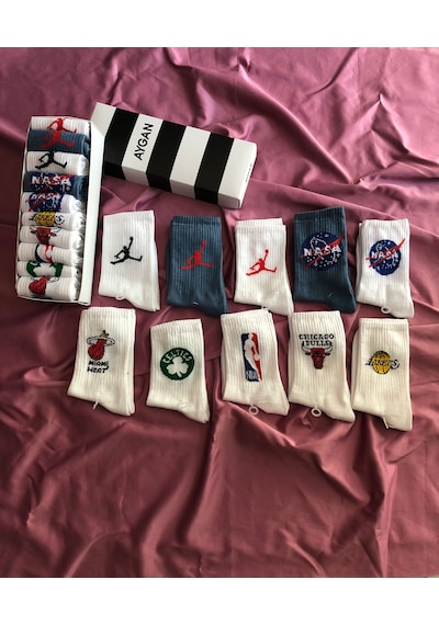 10 Lu Kutulu Basketbol Takim Karakterli Neşeli Renkli Kolej Tenis Çorap