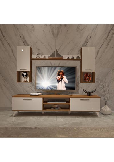 Decoraktiv Eko 5da Slm Dvd Retro Tv Ünitesi Tv Sehpası Ceviz - Beyaz