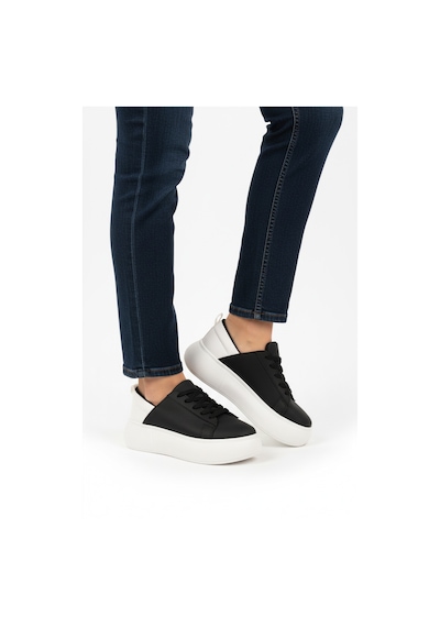 Siyah Beyaz Kalın Taban Bağcıklı Unisex Spor Ayakkabı Oz-03 Z Siyah - Beyaz