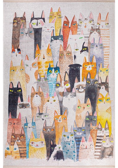 Renkli Kedi Desenli Kilim Çocuk & Oyun Odası Dekoratif Tasarım Çok Renkli Çok Renkli