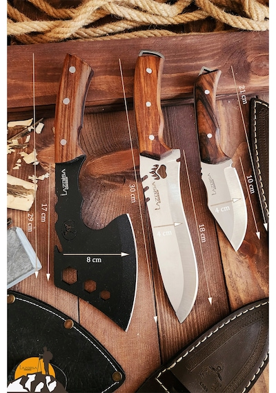 Outdoor Balta Bıçak 3lü Seti Kamp Baltası Bıçak Bıçağı Nacak Blt