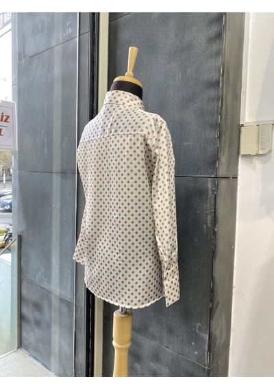 Pera Moda Puantiye Desenli Paris Fularlı Gömlek Kahve