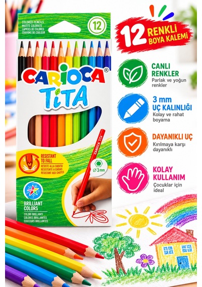 Tita Kuru Boya Kalemi 12 Renk Çok Renkli