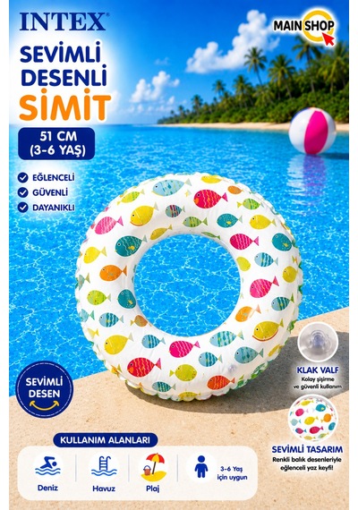 Mainshop Intex Çocuk Deniz Simidi 51 Cm - Havuz Simidi 3-6 Yaş M-59230
