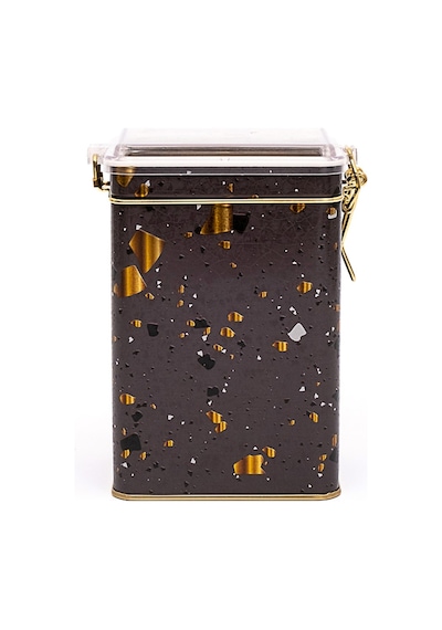 Terrazzo Brown Desenli Kilitli Kapaklı Dikdörtgen Metal Saklama Kabı 7.5 x 10 x 15 CM 1 L Çok Renkli