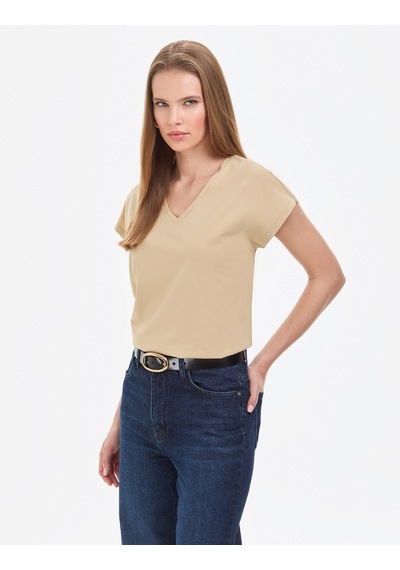 Pierre Cardin Kadın Bej Tişört Basic 50325454-vr011