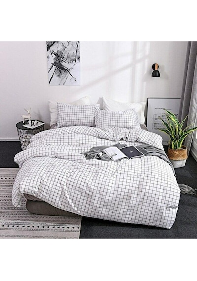 Lionas 140 X 200 Yataklar İçin Çarşafı Lastikli Pamuklu Nevresim Takımı Siyah - Beyaz