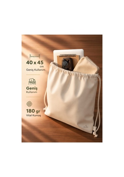 Hodie Vav Elif Baskılı Büzgülü Sırt Çantası Hac Ve Umre Seyahat Çantası 40x45 Cm 180 Gr Kalın Kumaş Günlük Kullanım Ekru - 918066712 Ekru - 918066712 Ekru