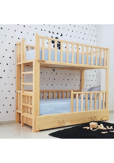 Markaawm Markaawm Montessori Yatak Merdivenli Ahşap Ranza Çekmeceli Akçaağaç