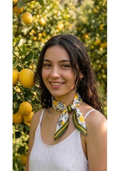 Trend Dokunuş Kadın 50-50 Saten Limonlu Fular Bandana Sarı