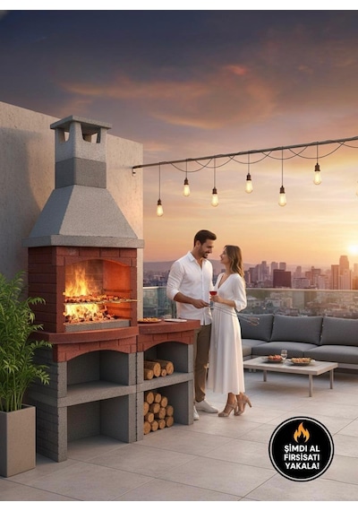 Mangal Barbekü 70 Lik Davlumbazlı Masalı Model Barbekü Gross Gri - Kırmızı