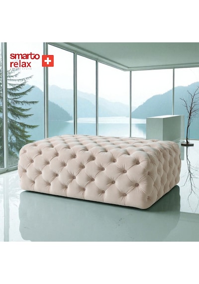 Smarto Relax Puf Swiss Style Soglio Ayaksiz Kapitoneli 100x45x45 Puf Ayaksız Kapitoneli Dekoratif Puf Bej