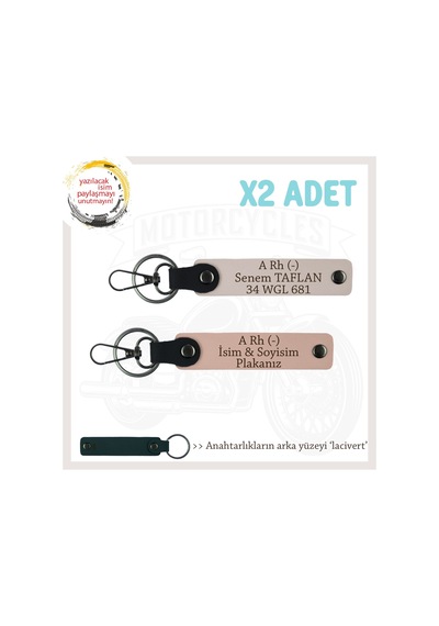 Hız Severlere Özel, İsim Plaka Ve A Rh - Kan Grubu Yazılı X2 Anahtarlık Set, Yavruağzı-pudra-laci