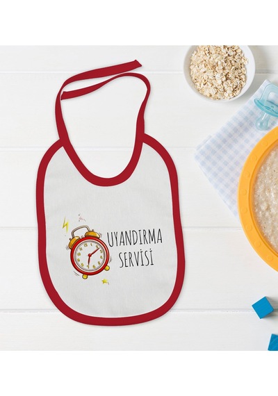 BK Kids Uyandırma Servisi Tasarımlı Kırmızı Bebek Mama Önlüğü-1 Kırmızı
