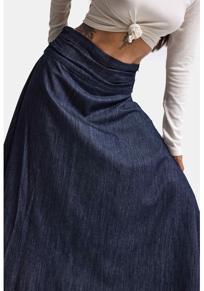 Kadın İndigo 7w6-50 Relaxed Fit Maxi Denim Etek Lacivert
