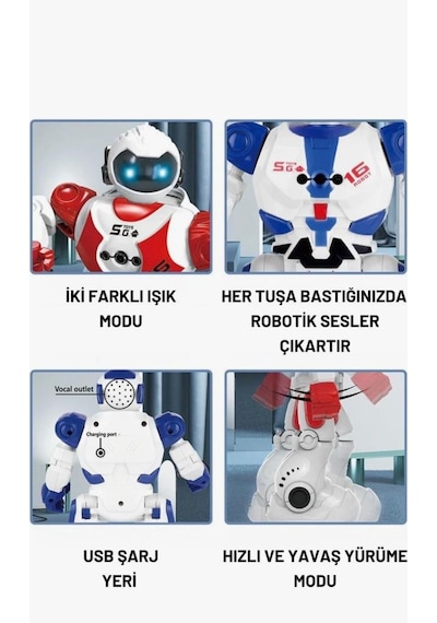 Usb Şarjlı Dans Eden Robot 16 Fonksiyonlu Ses Ve Işıklı Programlanabilir Jest Kontrollü Akıllı Robot