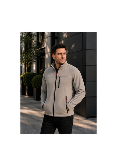 Luxıc Core Erkek Gri Fermuarlı Polar Ceket Dik Yaka Günlük Ve Outdoor Kullanım