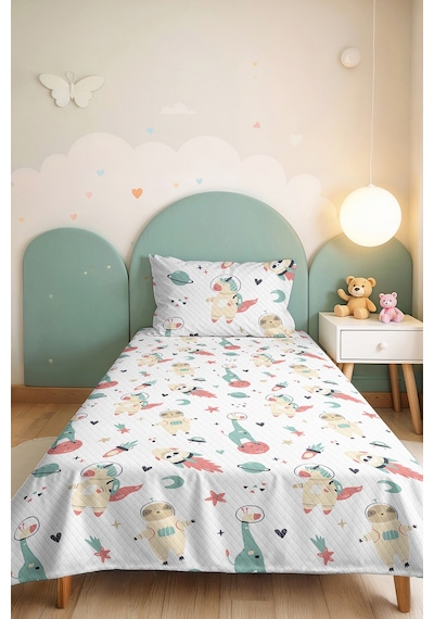 Evimde Bambaşka Uzay Temalı Pastel Çocuk Odası Tek Kişilik Pike Takımı - Mint Somon 160x220 CM Kapitone Yatak Örtüsü Evimde Bambaşka Uzay Temalı Pastel Çocuk Odası Tek Kişilik Pike Takımı - Mint Somon 160x220 CM Kapitone Yatak Örtüsü