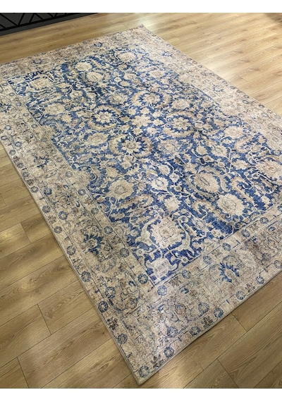 Çam Halı Anatolia 32-045 Etnik Eskitme Desenli Dokuma Tabanlı Yıkanabilir Şönil Salon Ve Oda Halısı Lacivert