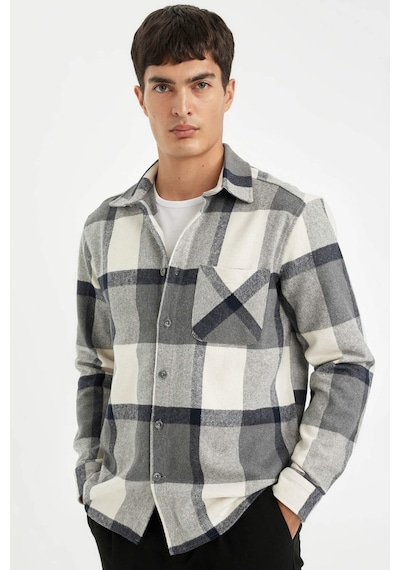 DeFacto Regular Fit Polo Yaka Kareli Oduncu Flanel Uzun Kollu Gömlek A5553AX24AUGR210