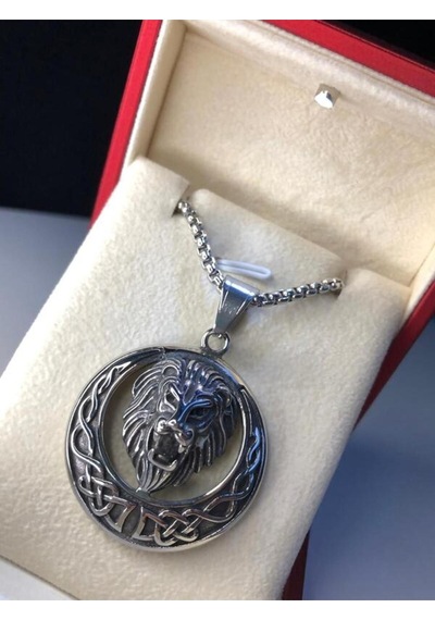 Aslan Lion Gotik Erkek Çelik Kolye Işıklı Kutuda Sevgiliye Eşe Babaya Arkadaşa Kolye Beyaz