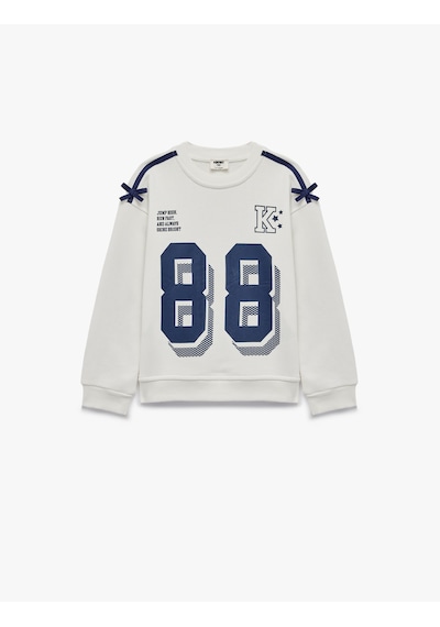 Koton Fiyonklu Bisiklet Yaka Uzun Kollu Baskılı Oversize Sweatshirt Ekru 7wkg10033ak