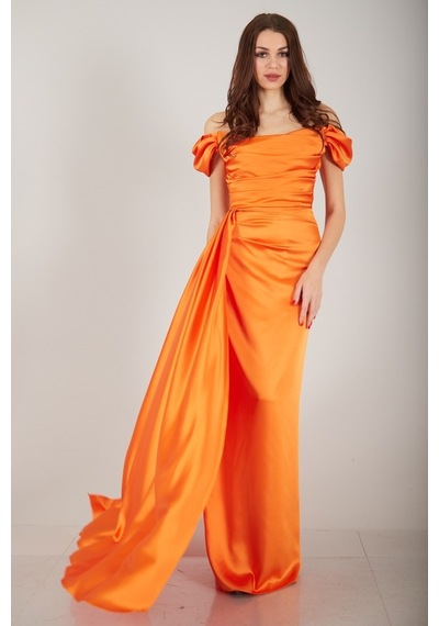 Ardanewline Feminist Oranj Drape Detaylı Saten Kumaş Abiye Elbise 9704858.24