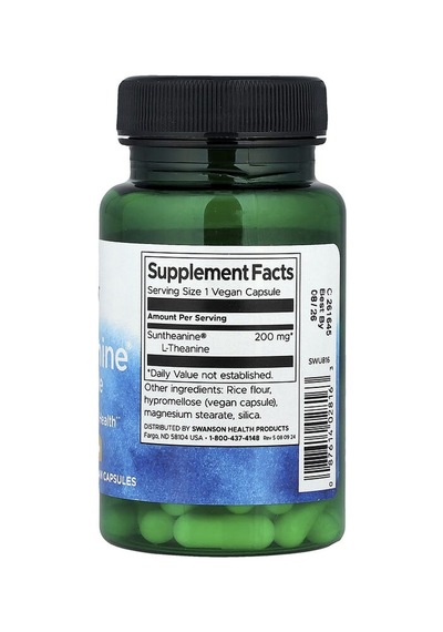 Swanson Vitamins, Suntheanine L-theanine, 200 Mg, 60 Vegan Capsules