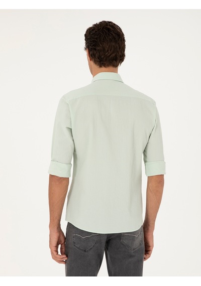 Cacharel Mint Slim Fit Pamuk Karışımlı Gofreli Gömlek Yeşil