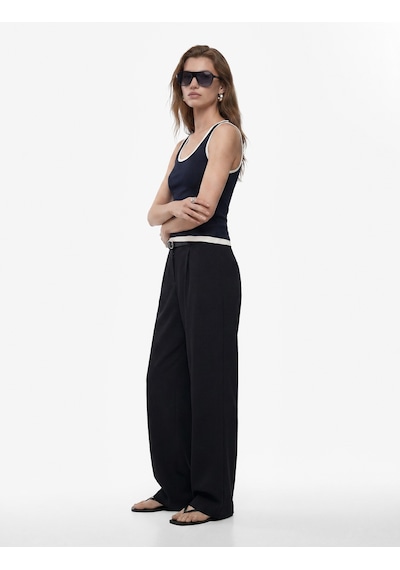 Koton Keten Görünümlü Straight Fit Cepli Kemerli Geniş Paça Palazzo Pantolon Siyah 6sak40383pw Koton Keten Görünümlü Straight Fit Cepli Kemerli Geniş Paça Palazzo Pantolon Siyah 6sak40383pw
