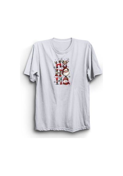 Stoned&Fame Ho Ho Ho Yılbaşı Temalı Baskılı Unisex T-shirt Beyaz